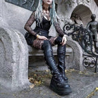 Damen Überknie Stiefel mit Schnallen-Detail und robustem Plateau R&B