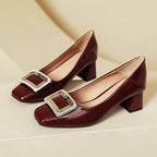 Damen elegante Blockabsatzpumps mit funkelnder Schnallenapplikation