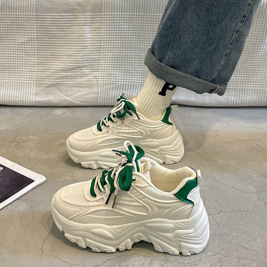 Damen modische Chunky Sneakers mit atmungsaktiver Mesh-Oberfläche und trendigem Schnürsenkeldesign R&B