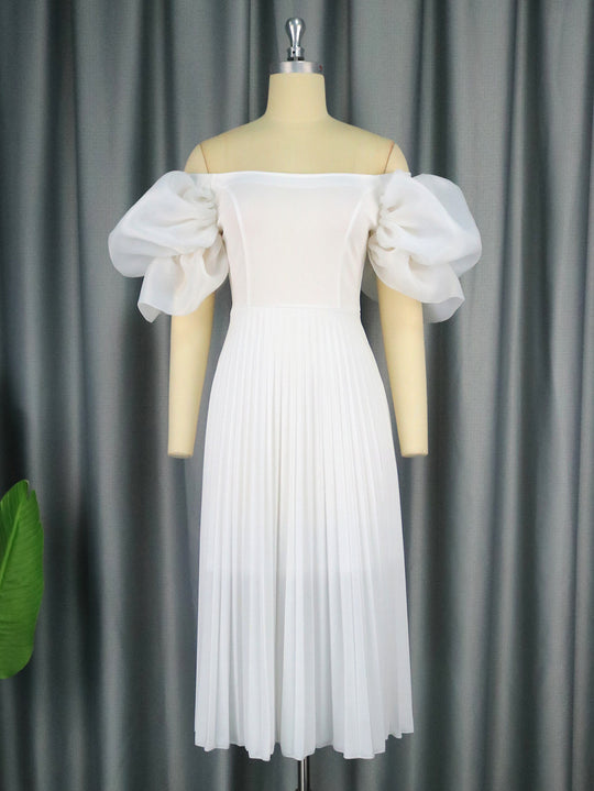 Damen Elegantes Kleid mit voluminösen Puffärmeln und schwingendem Rock R&B