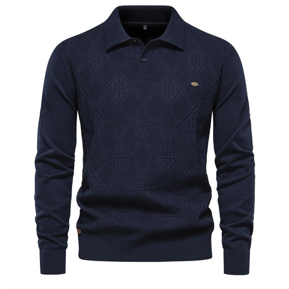 Herren Polo-Pullover mit strukturiertem Diamantmuster und klassischem Kragen