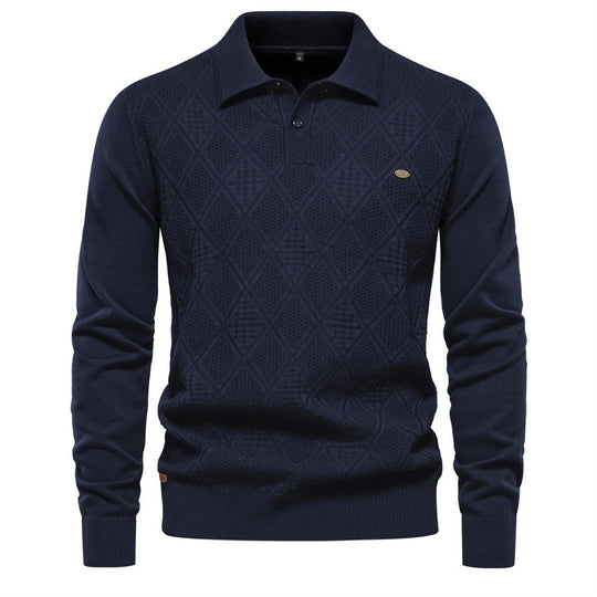 Herren Polo-Pullover mit strukturiertem Diamantmuster und klassischem Kragen R&B