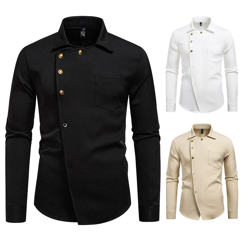 Herren elegantes Hemd mit asymmetrischem Knopfdesign R&B