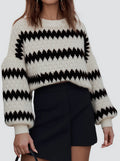 Damen Grobstrickpullover mit auffälligem Wellenmuster und lässigem Schnitt R&B