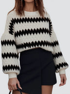 Damen Grobstrickpullover mit auffälligem Wellenmuster und lässigem Schnitt R&B