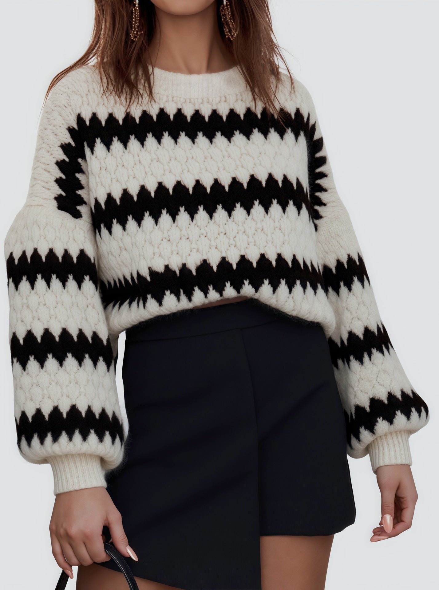 Damen Grobstrickpullover mit auffälligem Wellenmuster und lässigem Schnitt R&B