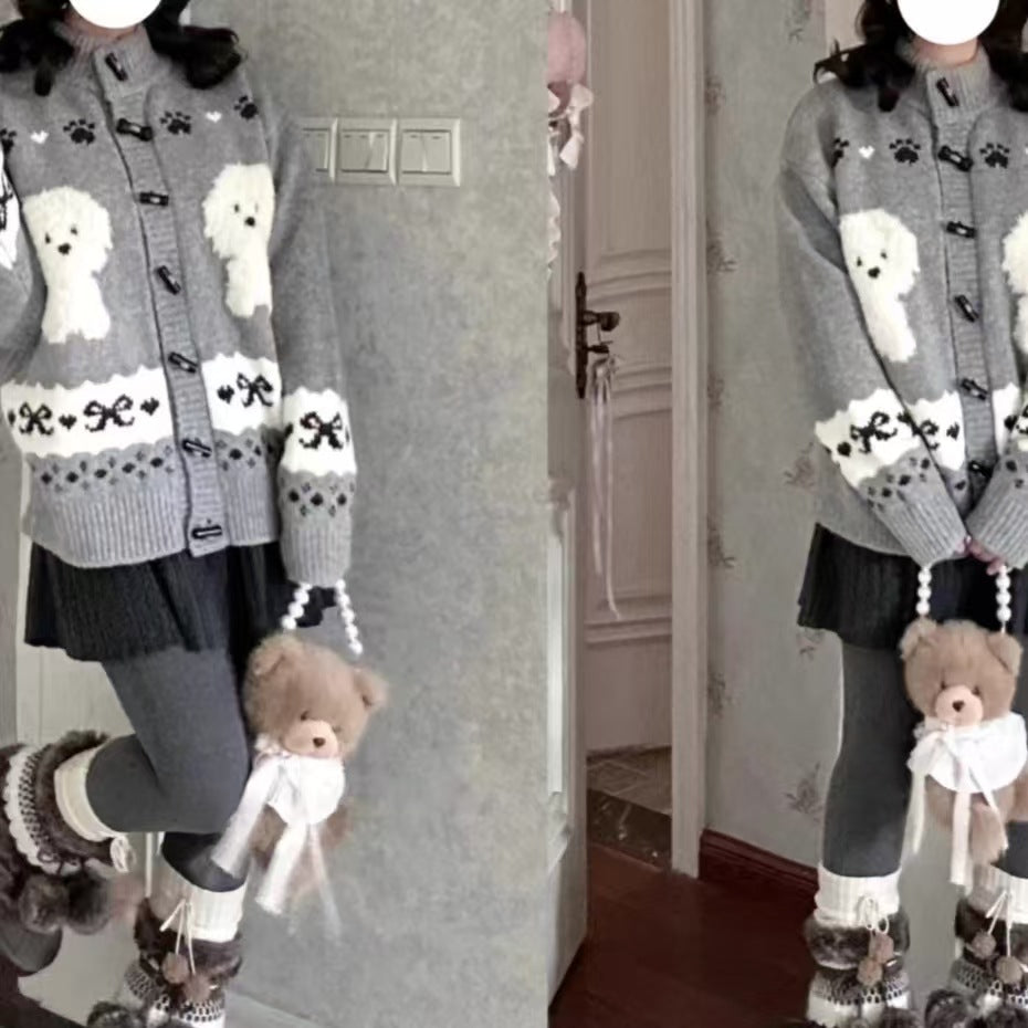 Damen Gemusterte Strickjacke mit tierischem Motiv und Knopfdetails R&B