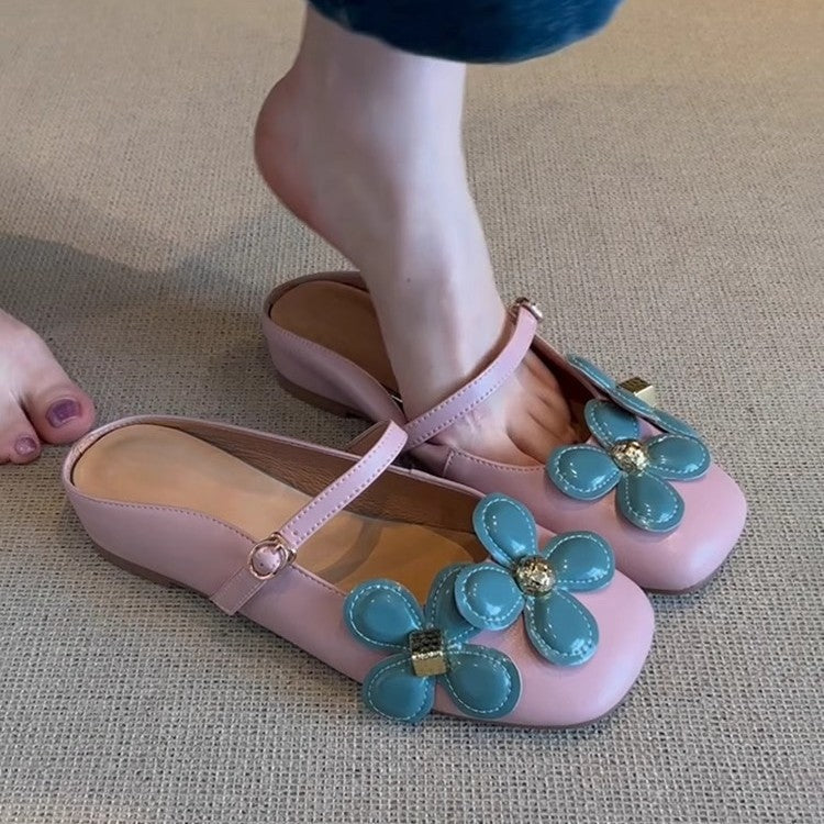 Damen edle Ballerina-Schuhe mit dekorativem Blumen-Design und komfortablem Riemchen R&B