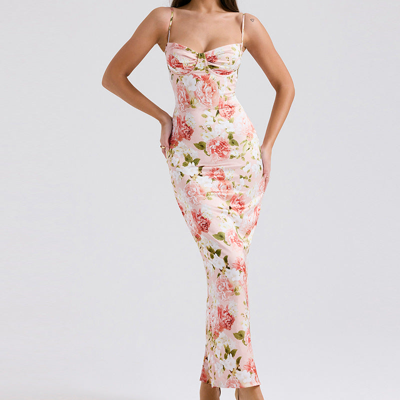 Damen Maxikleid mit floralem Spitzen-Design und schmalen Trägern R&B
