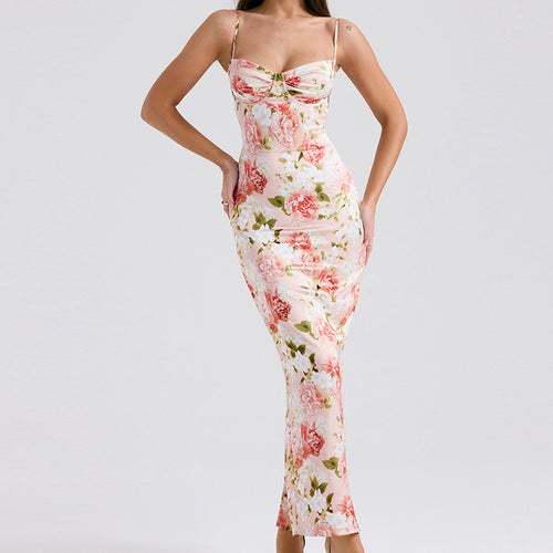 Damen Maxikleid mit floralem Spitzen-Design und schmalen Trägern R&B