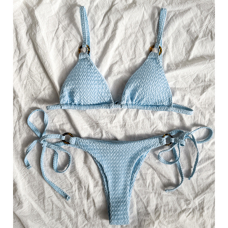 Damen Triangel-Bikini mit verstellbaren Trägern und elegantem Strukturmuster R&B