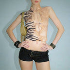 Damen Figurbetontes Kurzarm-Oberteil mit Halterneck und asymmetrischem Design R&B
