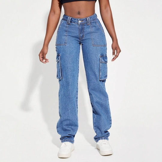 Damen Cargo-Jeans mit elastischem Bund und innovativem Design R&B