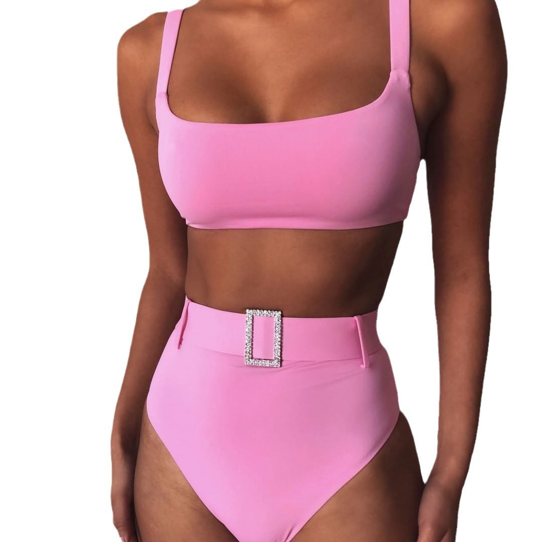 Damen Hoch tailliertes Bikini-Set mit funkelndem Gürtel R&B