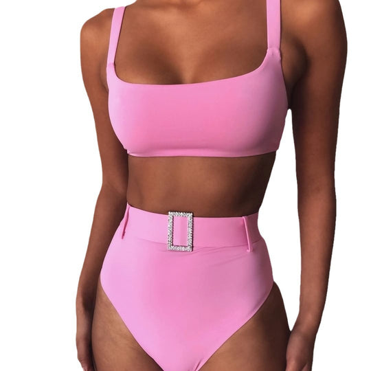 Damen Hoch tailliertes Bikini-Set mit funkelndem Gürtel R&B