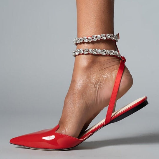 Damen elegante Slingback-Ballerinas mit funkelnden Strass-Details R&B