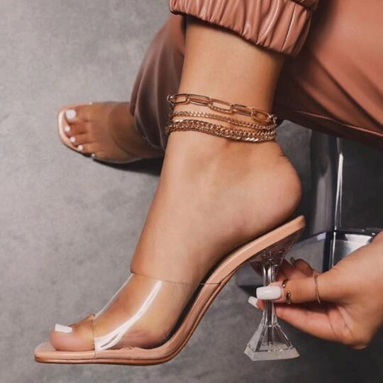 Damen Elegante Sandalen mit durchsichtigen Riemen und transparentem Blockabsatz R&B