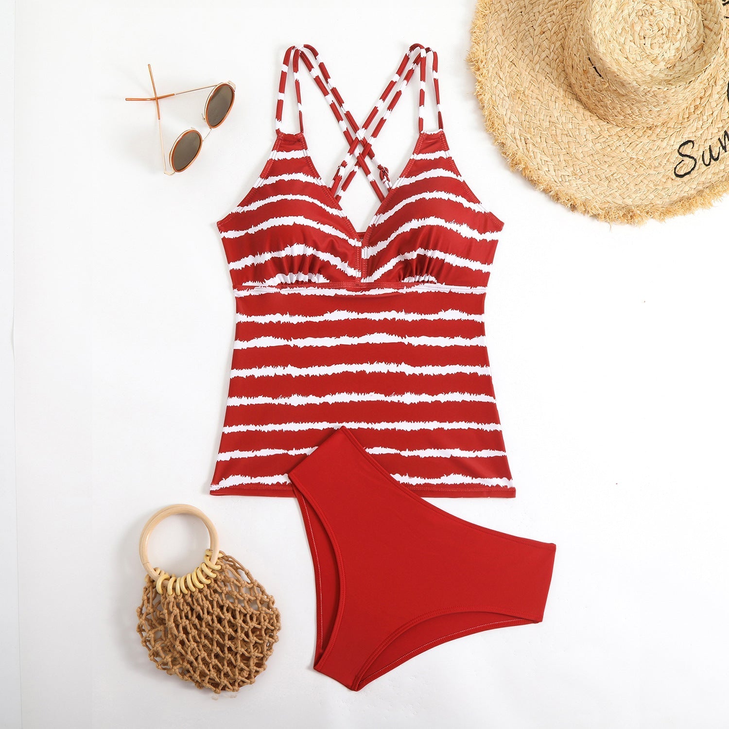 Damen Tankini mit Verstellbaren Trägern und Elegantem Streifenmuster R&B