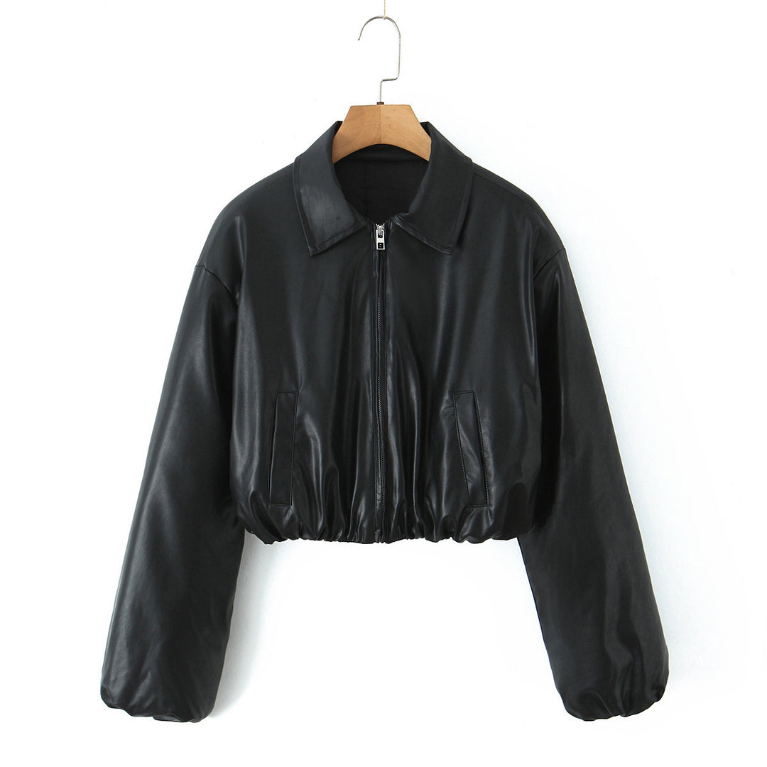 Damen Kunstleder Bikerjacke im lässigen Cropped-Design R&B