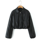 Damen Kunstleder Bikerjacke im lässigen Cropped-Design R&B