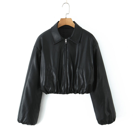 Damen Kunstleder Bikerjacke im lässigen Cropped-Design R&B