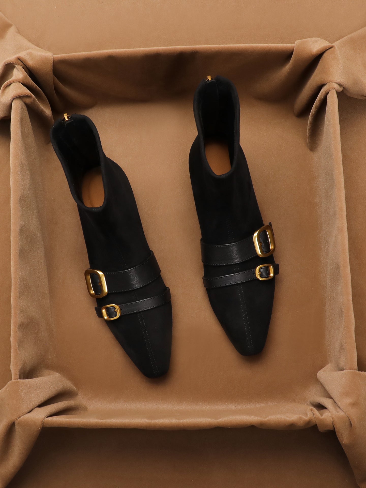 Damen Ankle Boots mit doppeltem Schnallenverschluss aus hochwertigem Wildleder