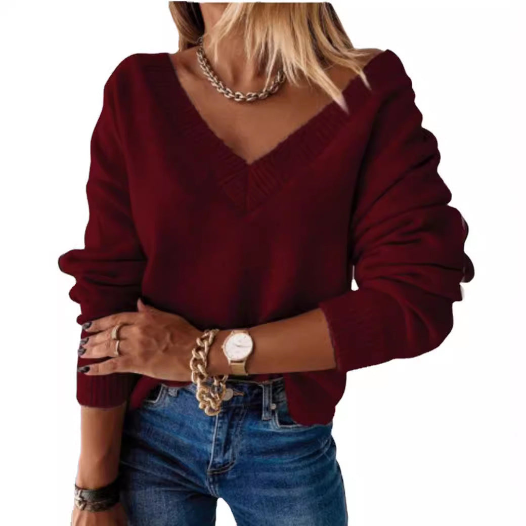 Damen lässiger V-Ausschnitt Pullover aus weichem Strick