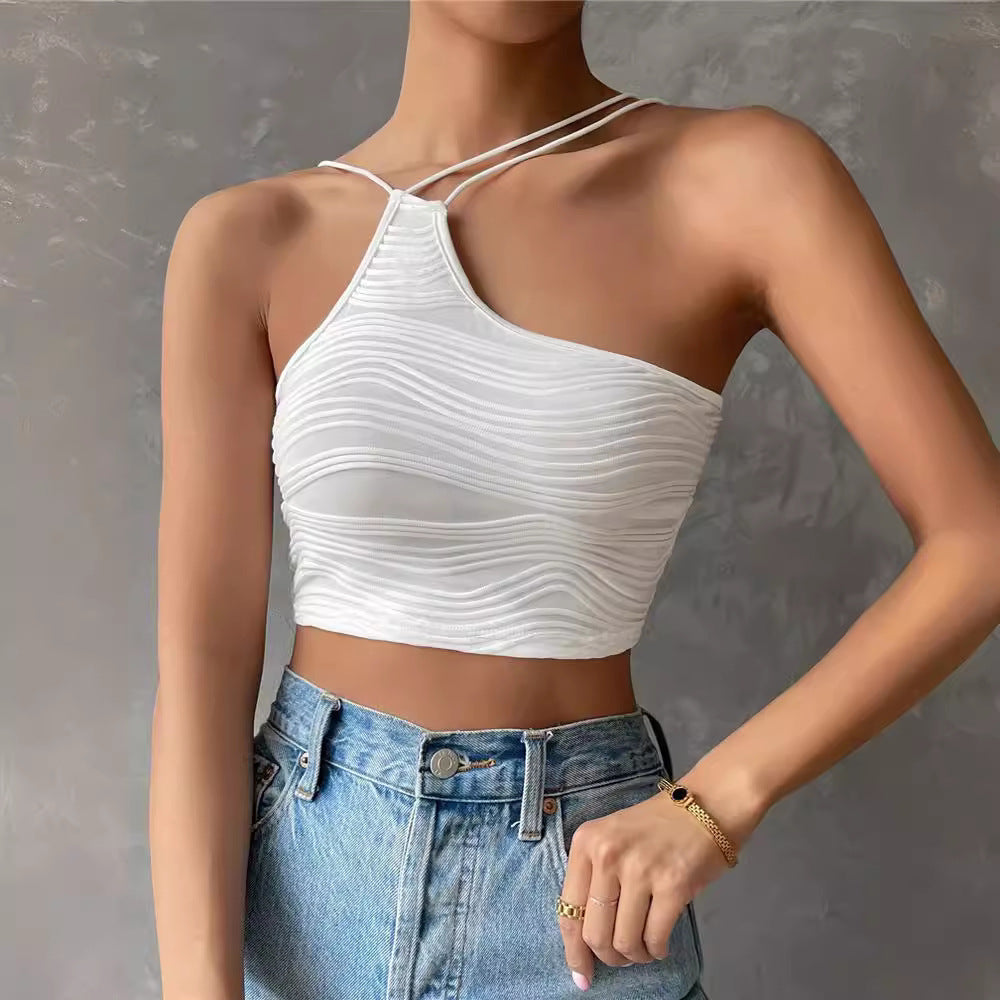 Damen Crop-Top mit asymmetrischem Schnitt und zarten Spaghettiträgern R&B