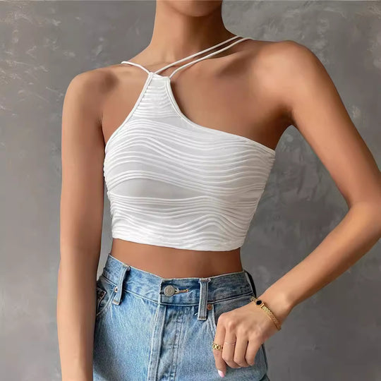 Damen Crop-Top mit asymmetrischem Schnitt und zarten Spaghettiträgern R&B