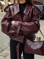 Damen Kunstlederjacke im Oversized-Design mit Riemen und neuen Details R&B