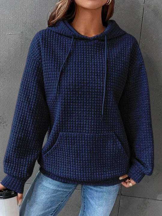Damen Waffelstruktur Hoodie mit Kängurutasche und lässigem Schnitt R&B