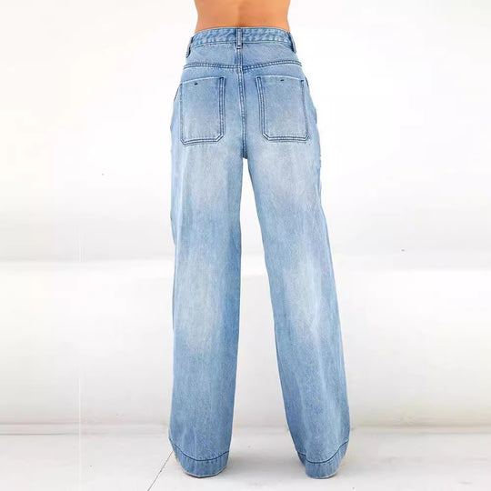 Damen weite Jeans mit hohem Bund und lässigem Schnitt R&B