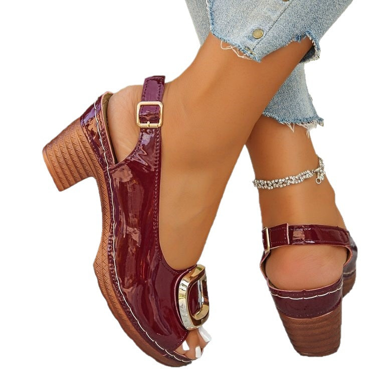 Damen Offene Hochhackige Sandalen mit dekorativem Schnallen-Detail R&B