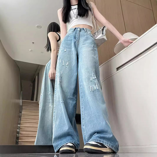 Damen Weite Bootcut-Jeans mit modischem Destroyed-Effekt R&B