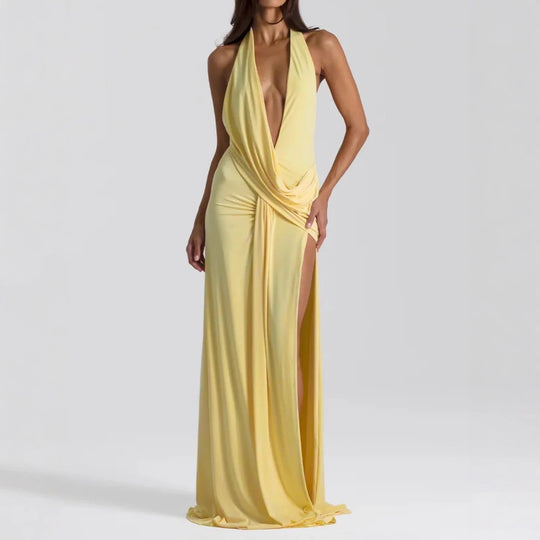 Damen Elegantes Abendkleid mit tiefem Ausschnitt und seitlichem Schlitz R&B