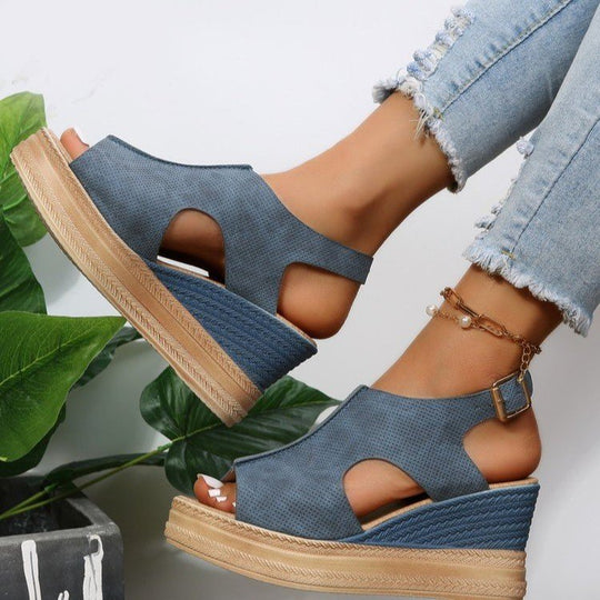 Damen Wedge-Sandalen mit offener Ferse und geschmackvollem Riemendesign R&B