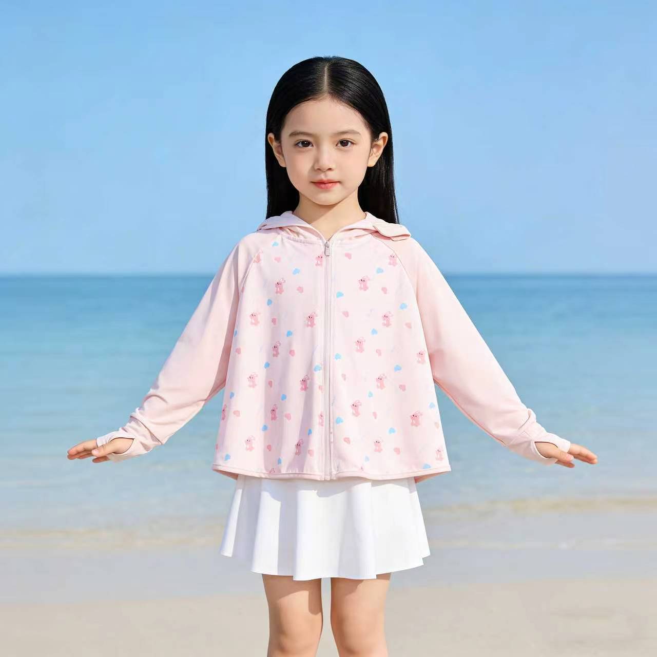 Unisex nan UV-Schutz Kapuzen-Cape für Kinder mit asymmetrischem A-Linien-Schnitt und Hasenprint  R&B
