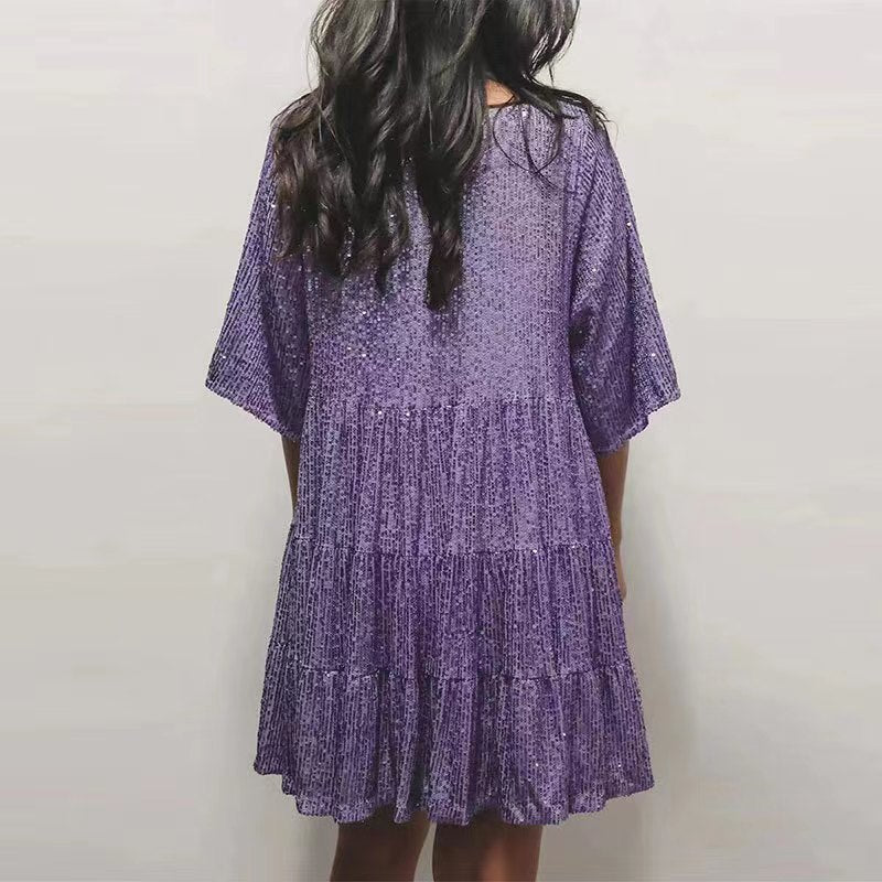 Damen funkelndes Mini-Kleid mit Pailletten und weitem Schnitt R&B