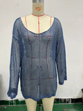 Damen lässiger Netzpullover mit weitem Schnitt und U-Boot-Ausschnitt R&B