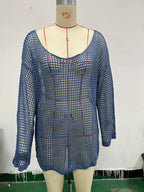 Damen lässiger Netzpullover mit weitem Schnitt und U-Boot-Ausschnitt R&B
