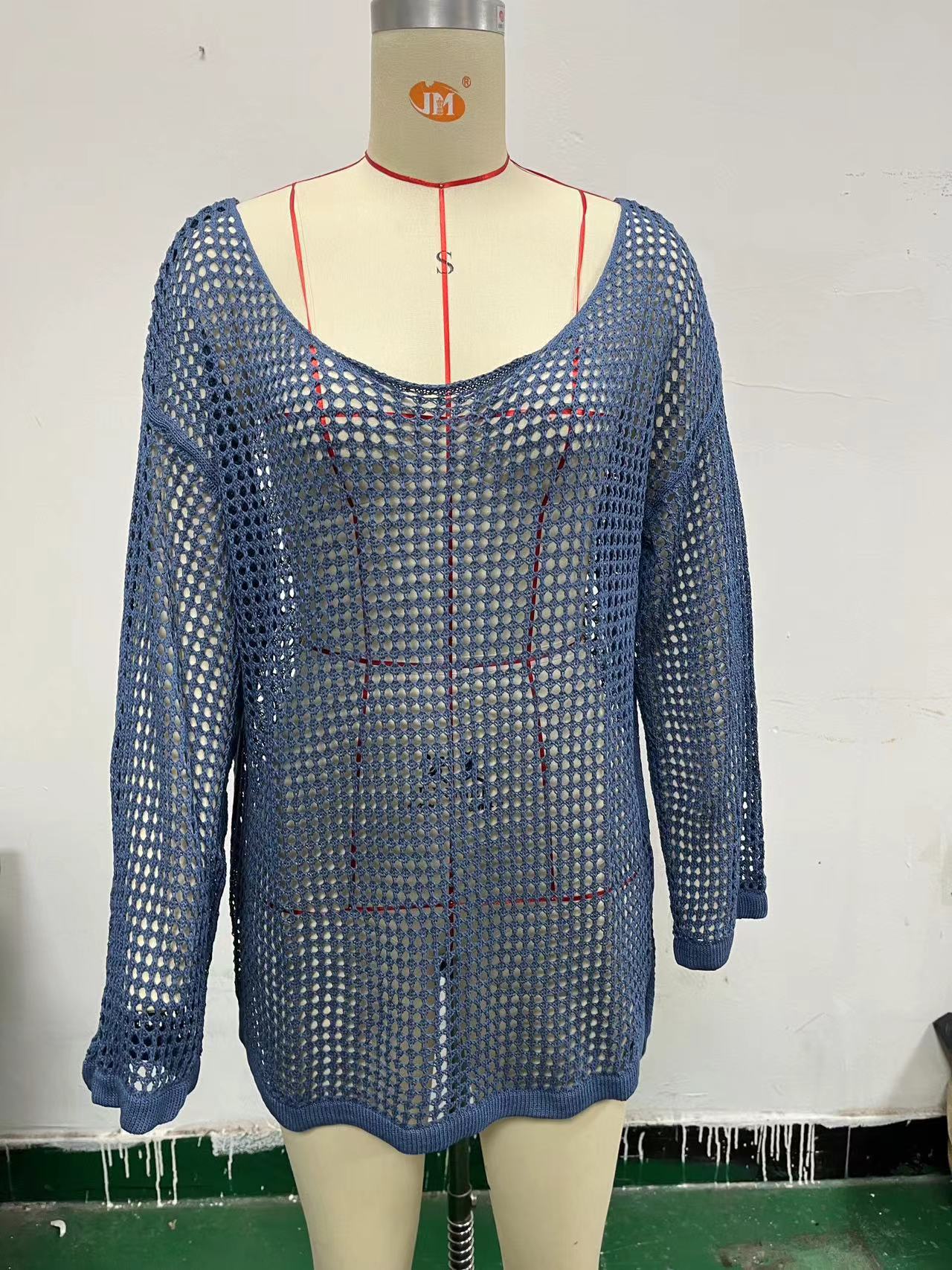 Damen lässiger Netzpullover mit weitem Schnitt und U-Boot-Ausschnitt R&B