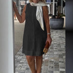 Damen Sommerkleid aus leichtem Leinenstoff mit modischem Halstuch R&B