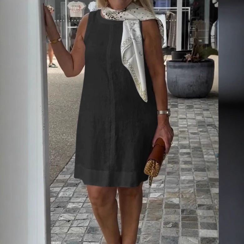 Damen Sommerkleid aus leichtem Leinenstoff mit modischem Halstuch R&B