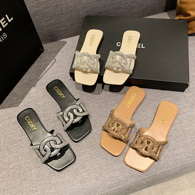 Damen Riemensandalen mit funkelnder Kettenapplikation R&B