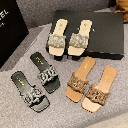 Damen Riemensandalen mit funkelnder Kettenapplikation R&B