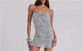 Damen Elegantes Minikleid mit raffiniertem Wasserfall-Ausschnitt und schimmernden Schmuckdetails R&B