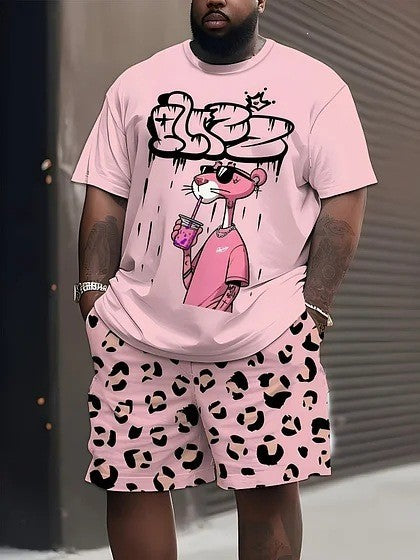 Herren nan lässiges Freizeit-Zweiteiler-Set mit großflächigem Smiley-Sonnenbrillen-Print R&B