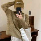Damen Kuscheliger Strickpullover mit Kapuze und Kabelmuster R&B