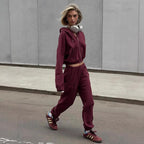 Damen Sportliches Hoodie-Set mit hohem Kragen und bequemen Hosen R&B
