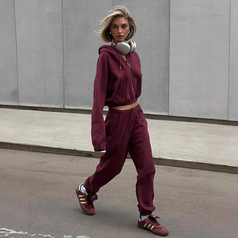 Damen Sportliches Hoodie-Set mit hohem Kragen und bequemen Hosen R&B
